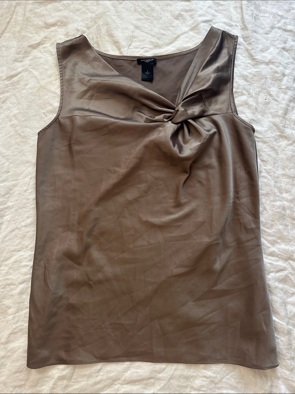 Ann Taylor Taupe Knot-Front Sleeveless Shell